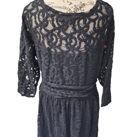 Lane Bryant Black Lace Midi Dress Size 18 | 3/4 Sleeves Party Cocktail Dress - Picture 10 of 12